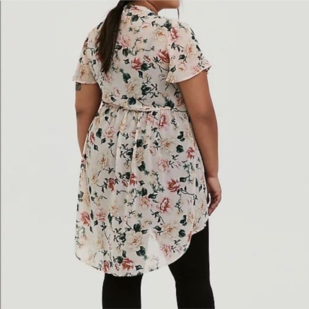 Torrid Lexie Light Pink Floral Chiffon H-Lo Babydoll Tunic Top size 1 - Picture 7 of 12